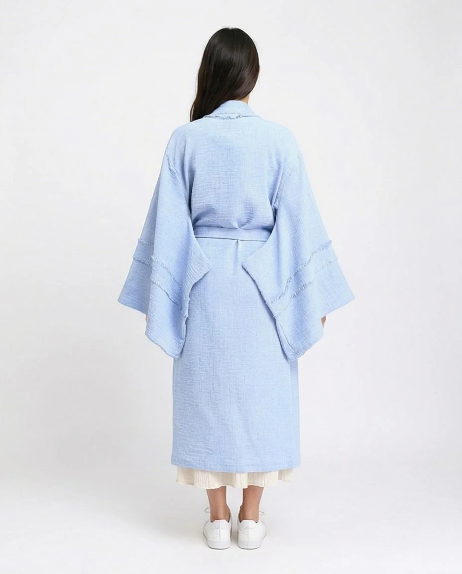 Ravin Fringed Sky Blue Kimono-Style Duster Coat - Light Blue - R207249 - Image 2
