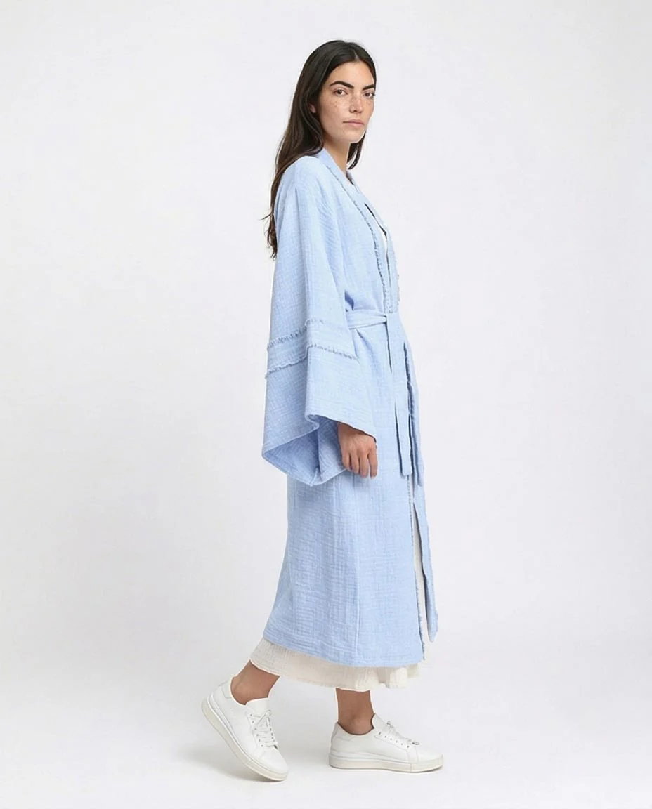 Ravin Fringed Sky Blue Kimono-Style Duster Coat - Light Blue - R207249 - Image 5
