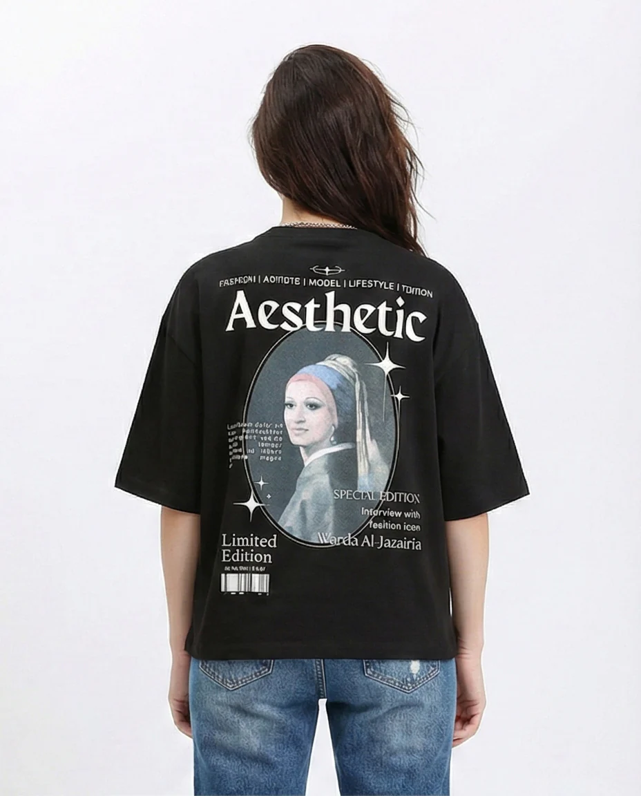 R209136 - Front & Back Print Cotton Tee - Black - Image 2