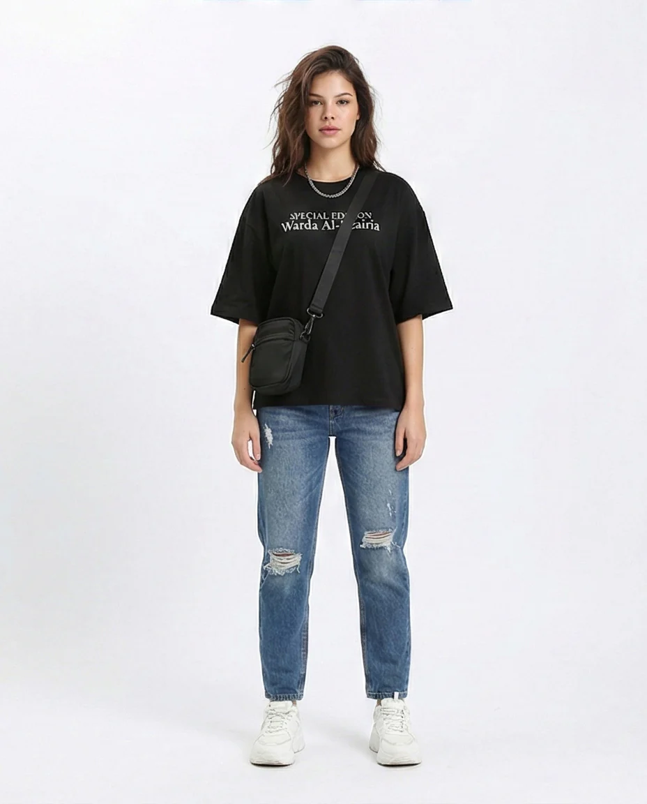 R209136 - Front & Back Print Cotton Tee - Black - Image 4
