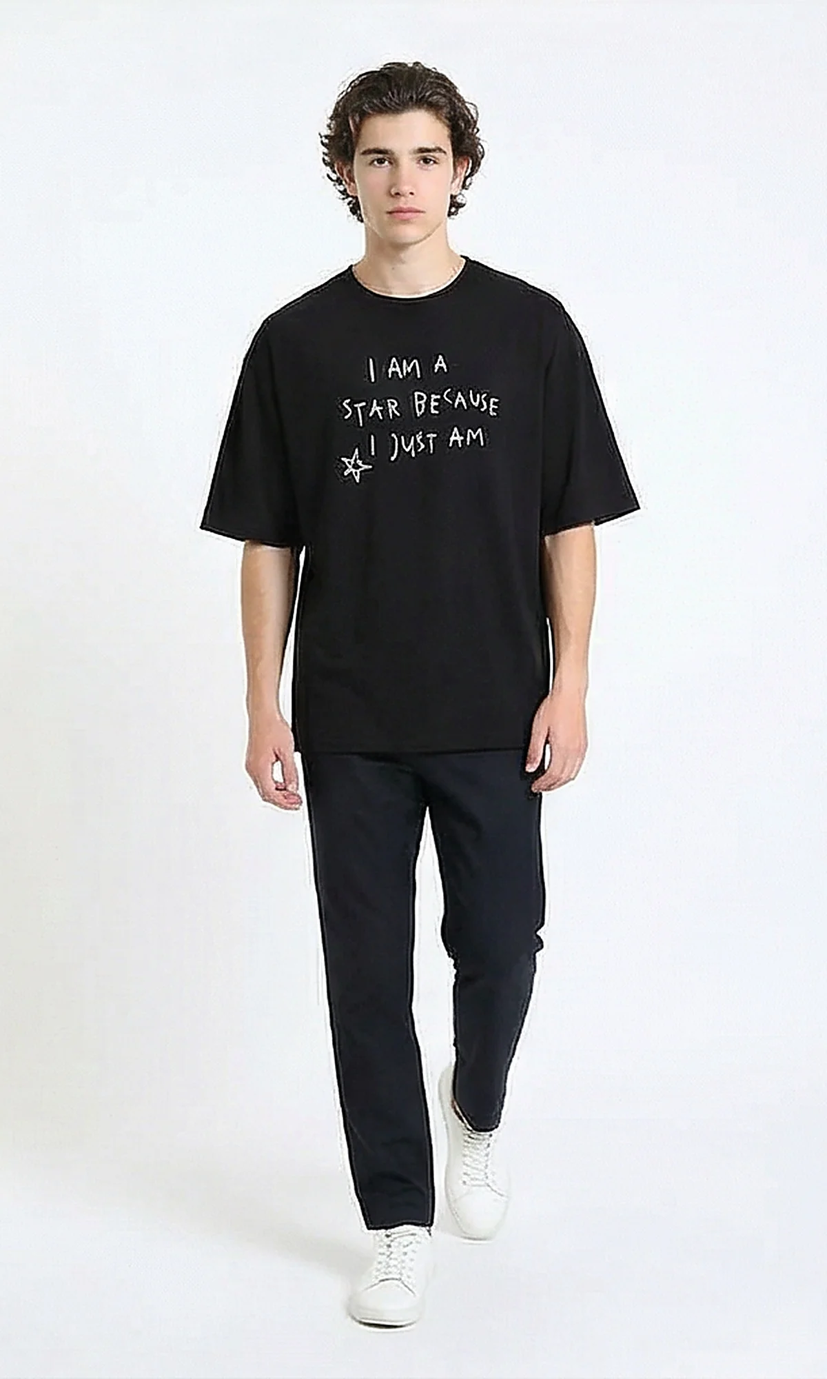 R215732 - Front Print Slip On Printed Tee - Black - Image 3