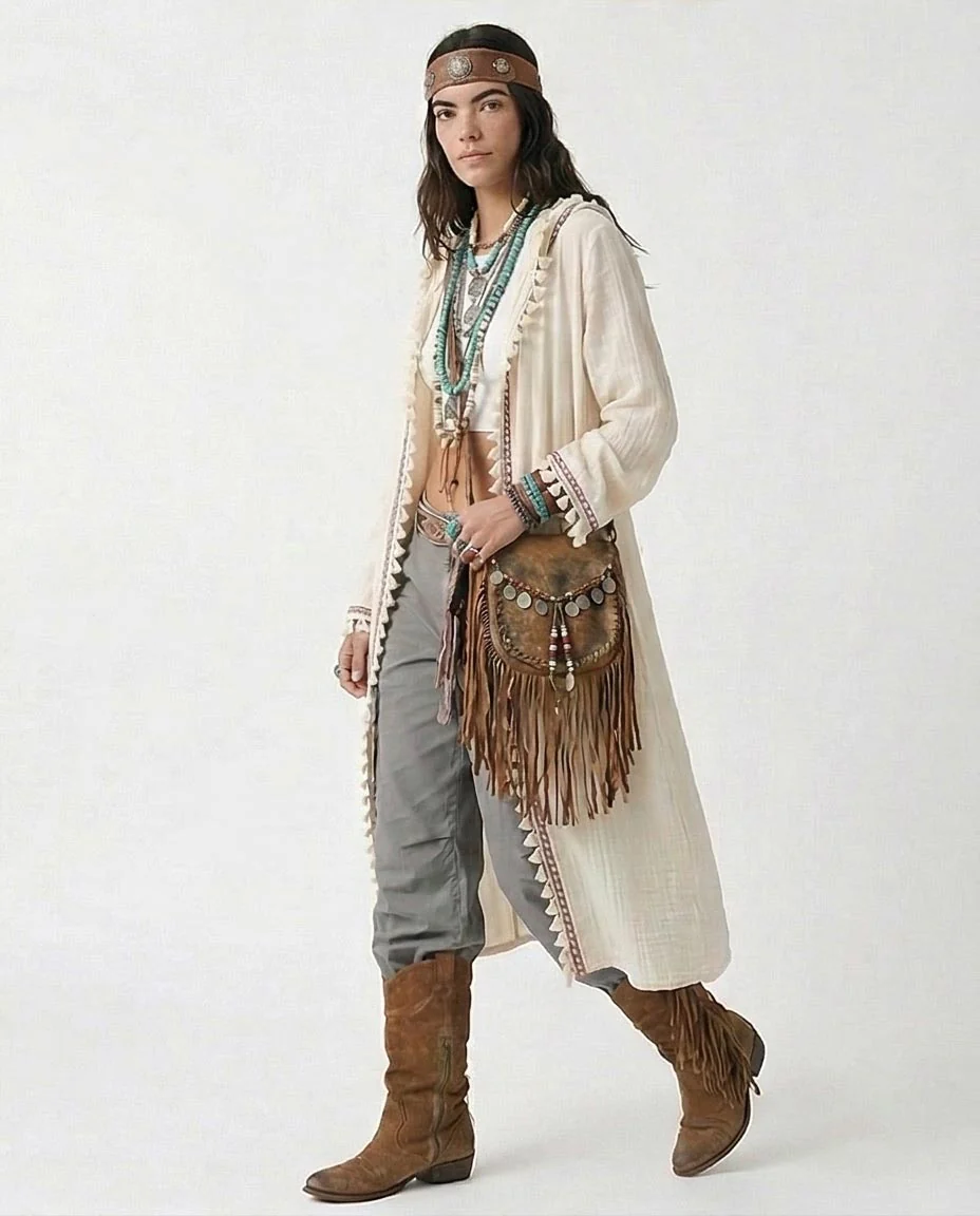 Ravin Gaia Max Boho Embellished Gauze Hooded Duster  - R217017 - Image 5