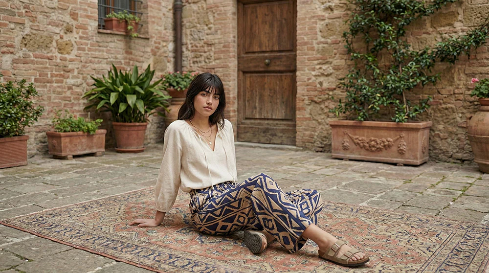 Geometric Print High-Waisted Wide-Leg Pants - Image 5