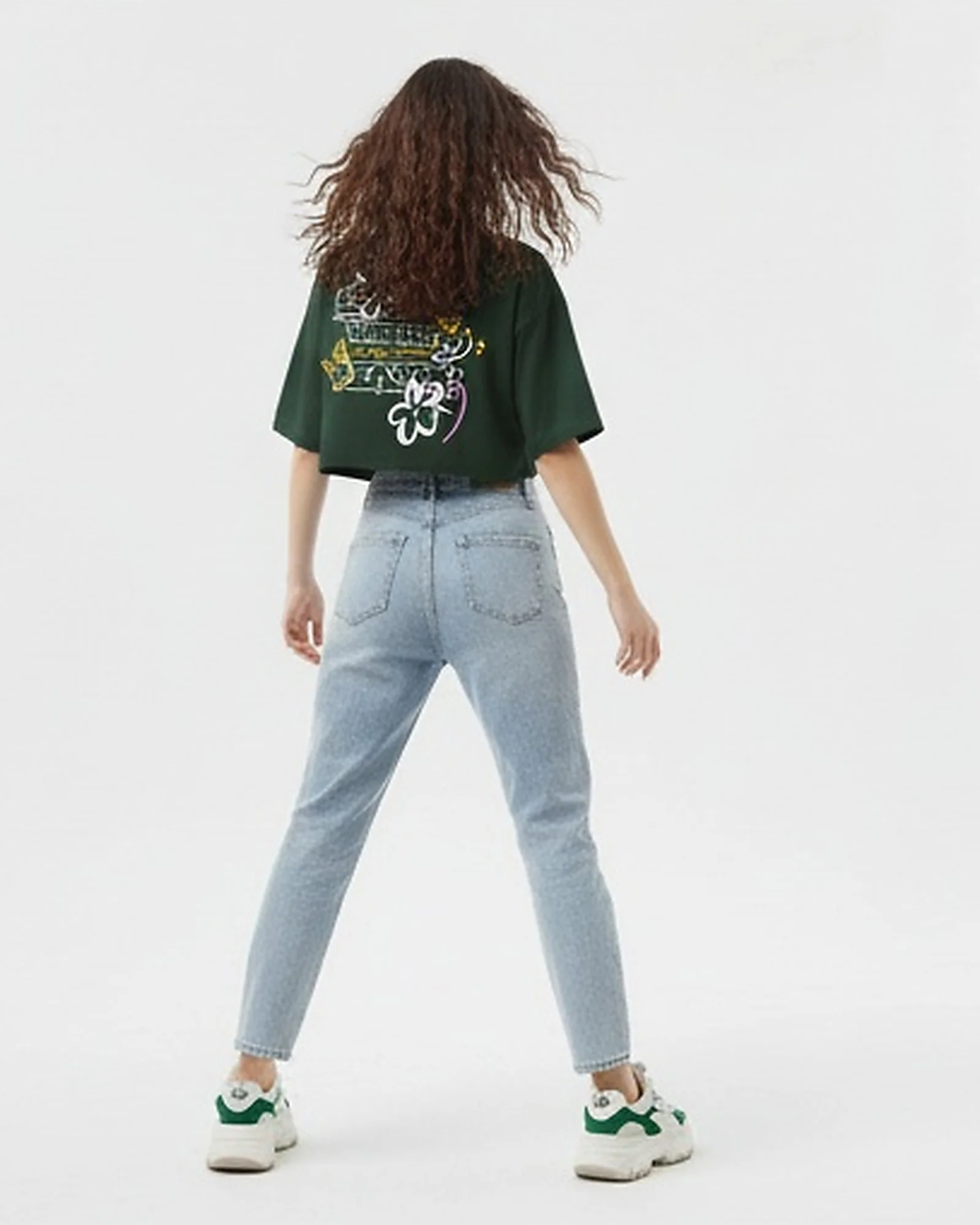 Graphic Printed Relaxed Crop T-Shirt - Dark Green - Image 4