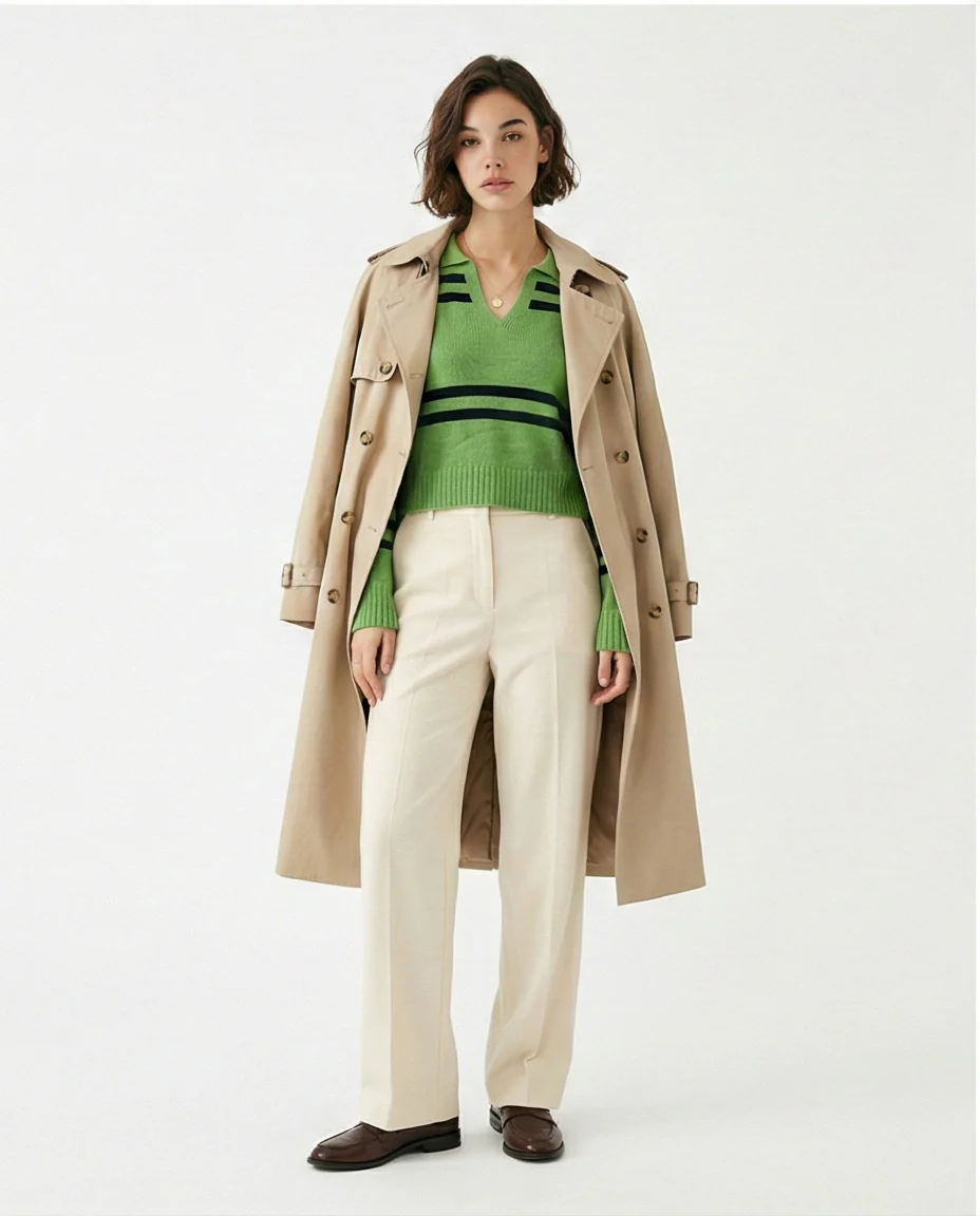 Green & Black Striped Polo Collar Knit Pullover - O201334 - Image 4