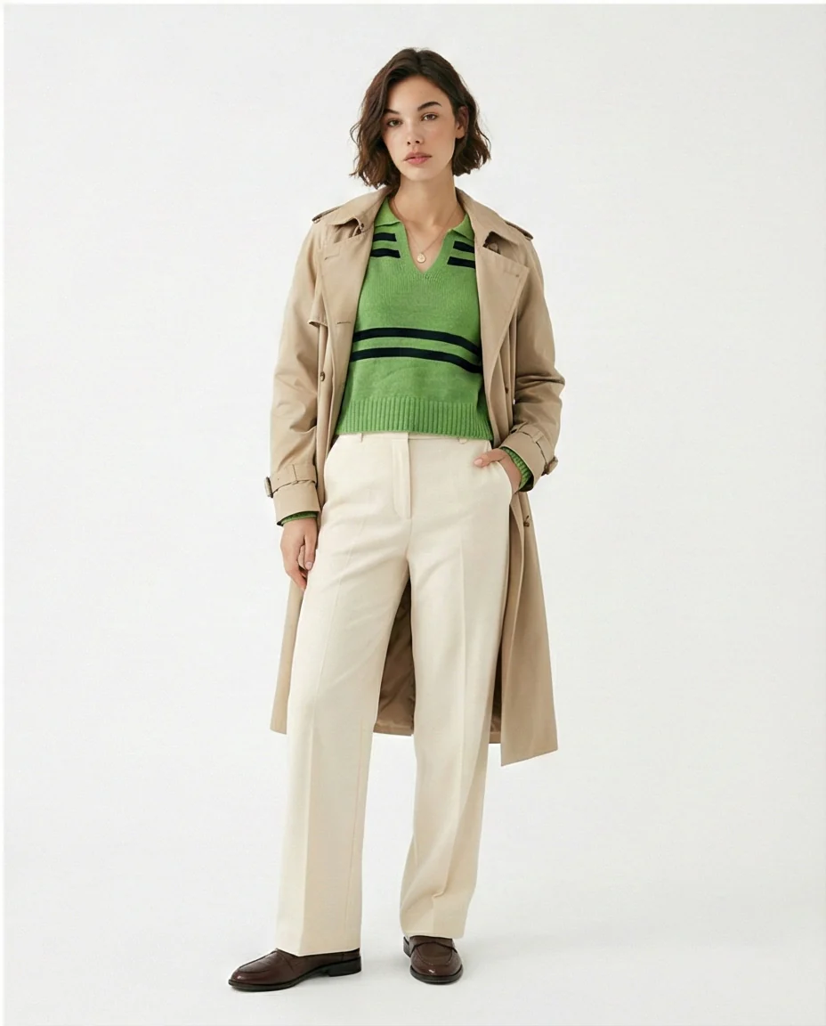 Green & Black Striped Polo Collar Knit Pullover - O201334 - Image 5