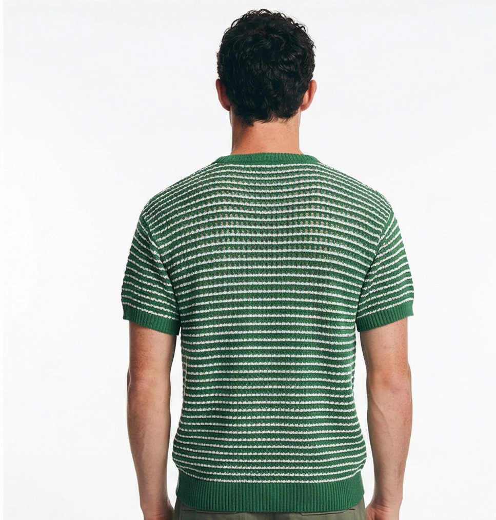 Green Textured Striped Short Sleeve Knit Tee - R217753 - Image 2