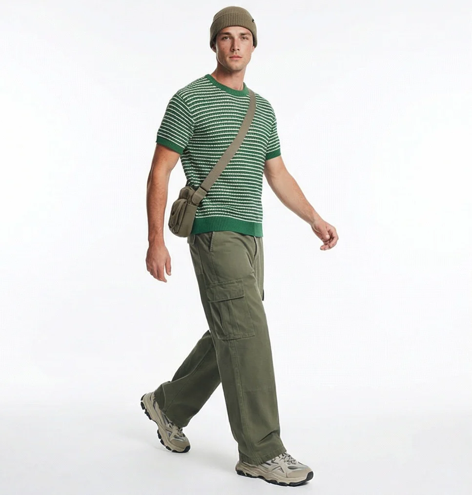 Green Textured Striped Short Sleeve Knit Tee - R217753 - Image 3