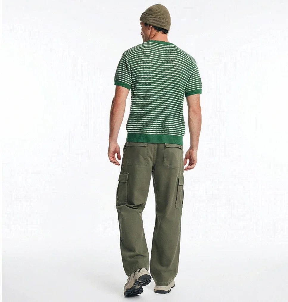 Green Textured Striped Short Sleeve Knit Tee - R217753 - Image 4