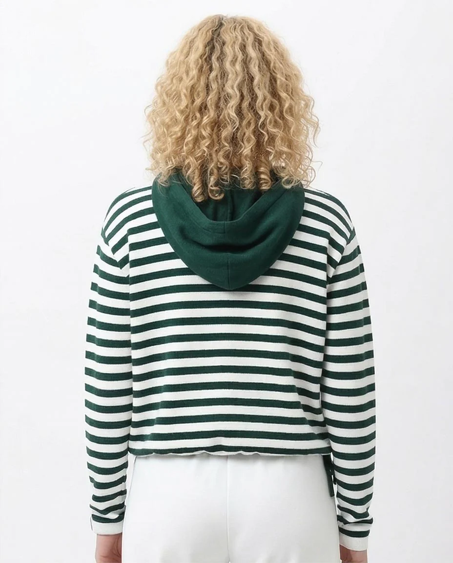 Green and White Striped Hooded Knit Pullover - O200384 - Image 2