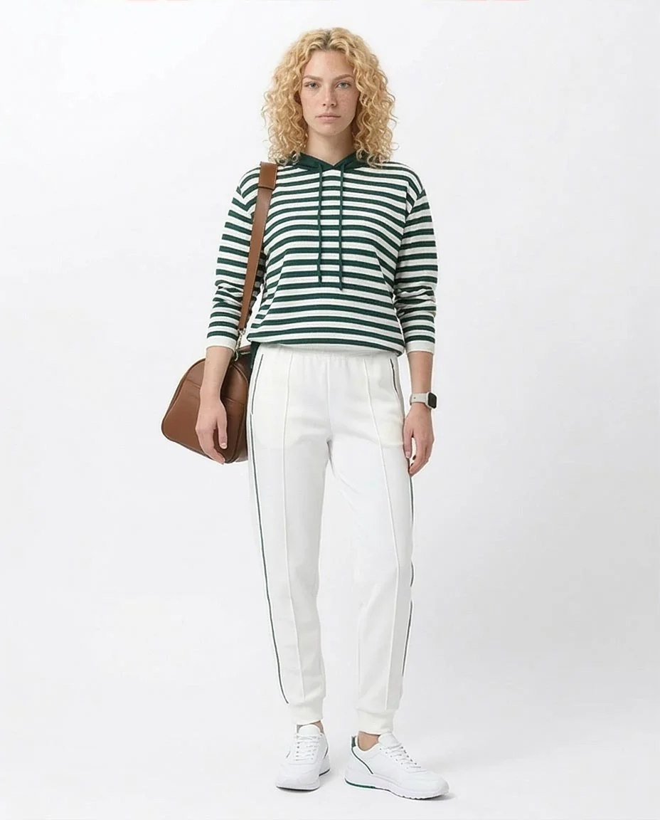 Green and White Striped Hooded Knit Pullover - O200384 - Image 3