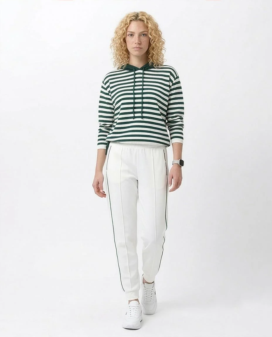 Green and White Striped Hooded Knit Pullover - O200384 - Image 5