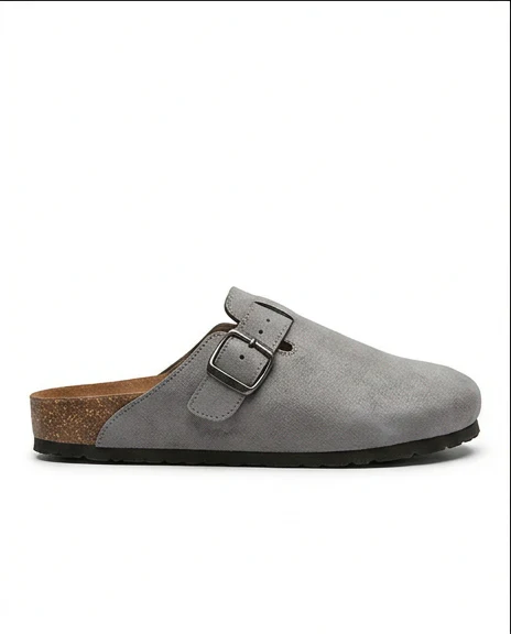 Grey Faux Suede Buckled Clog Mules - R216198 - Image 3