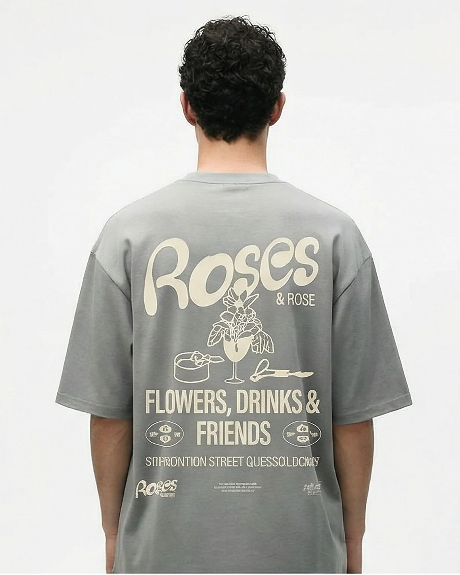 Ravin Grey Roses & Friends Graphic Print Oversized T-Shirt - Image 2