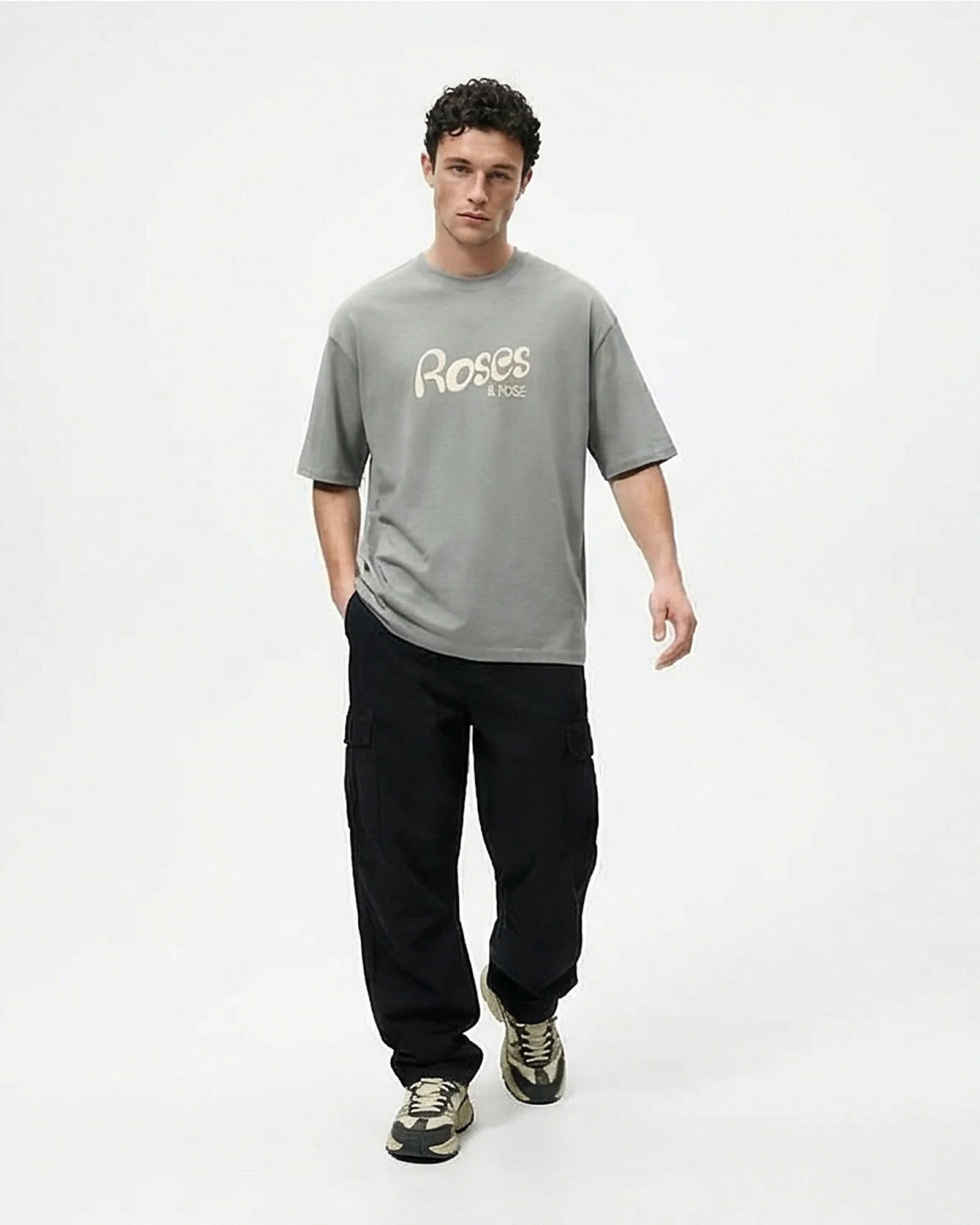 Ravin Grey Roses & Friends Graphic Print Oversized T-Shirt - Image 3
