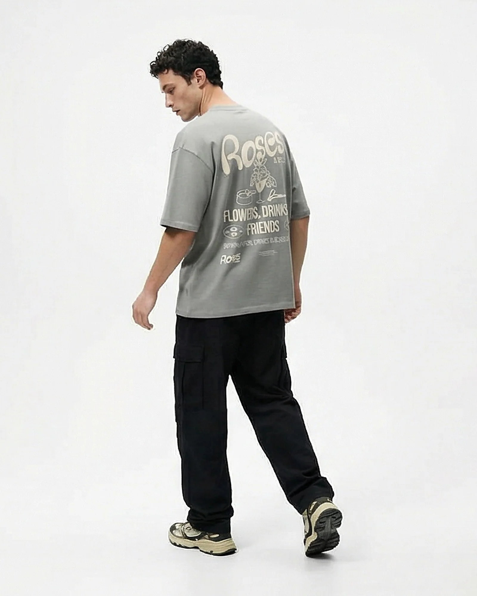 Ravin Grey Roses & Friends Graphic Print Oversized T-Shirt - Image 4