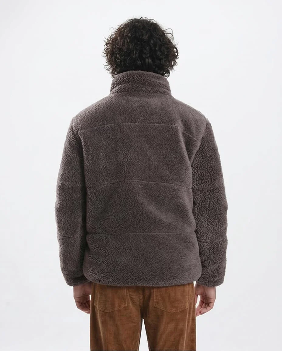 Grey Sherpa Fleece Quilted Zip-Up Jacket - O199927 - Image 2