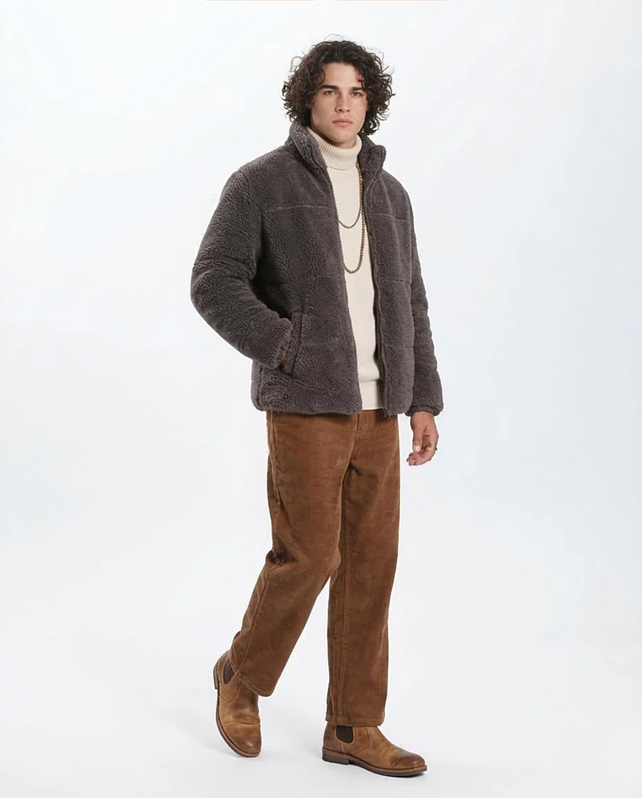 Grey Sherpa Fleece Quilted Zip-Up Jacket - O199927 - Image 5