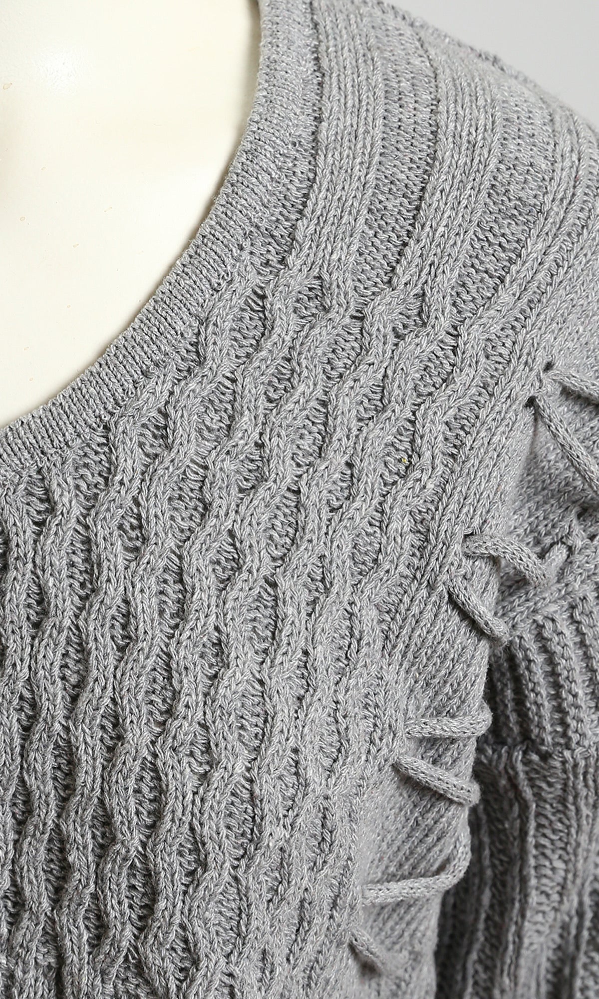 Grey Textured Ruffle Detail V-Neck Pullover - Image 3