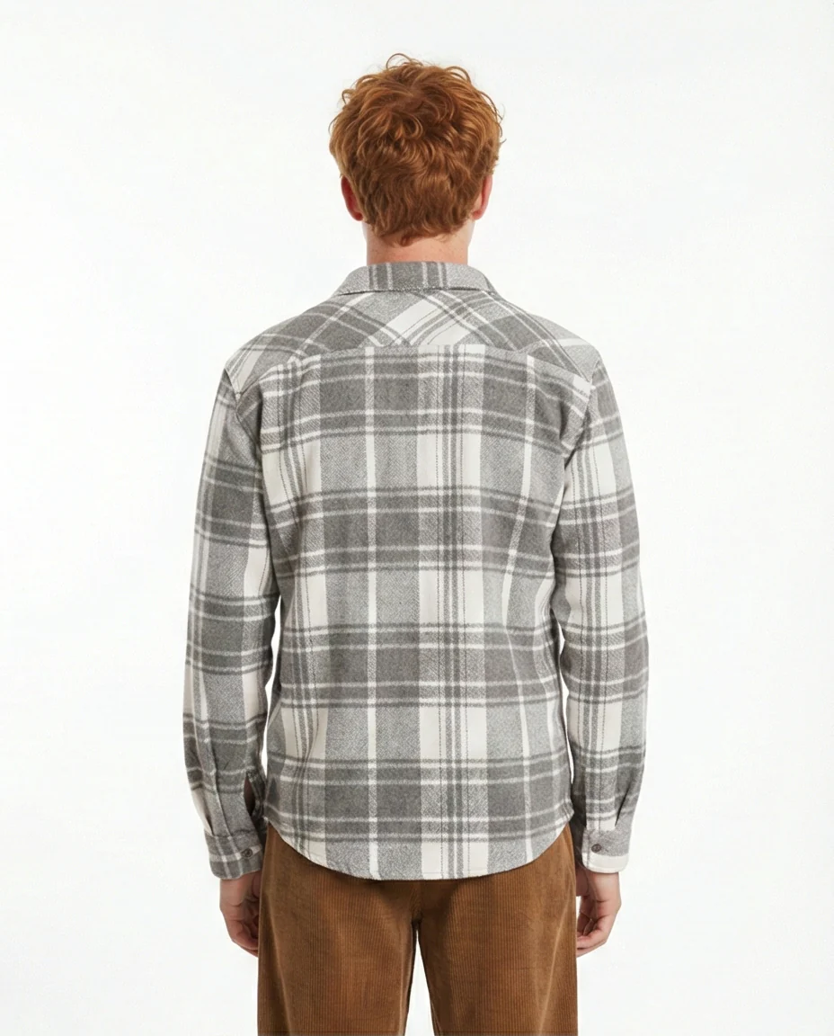 Grey & White Plaid Flannel Long Sleeve Shirt - O200604 - Image 2