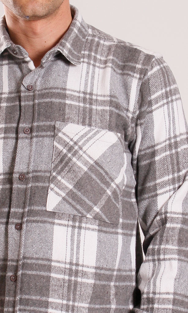 Grey & White Plaid Flannel Long Sleeve Shirt - O200604 - Image 5