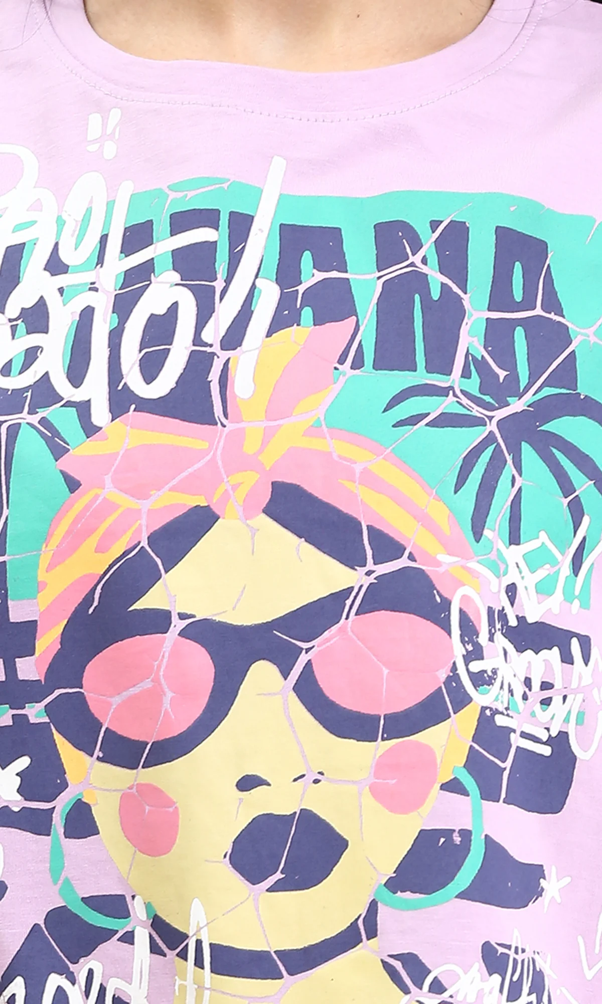 Ravin Havana Pop-Art Graphic Boxy Crop Top - Light Purple - R210323 - Image 3