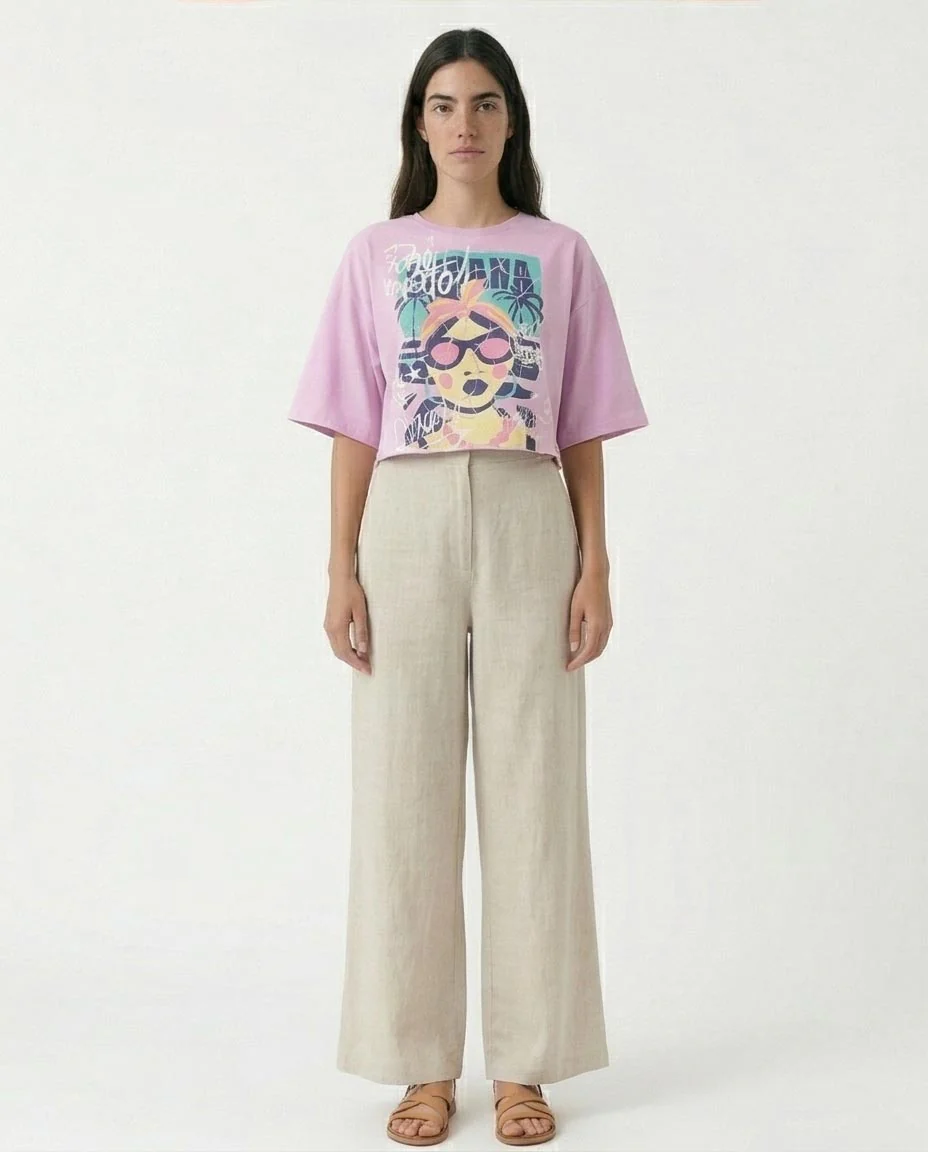 Ravin Havana Pop-Art Graphic Boxy Crop Top - Light Purple - R210323 - Image 4