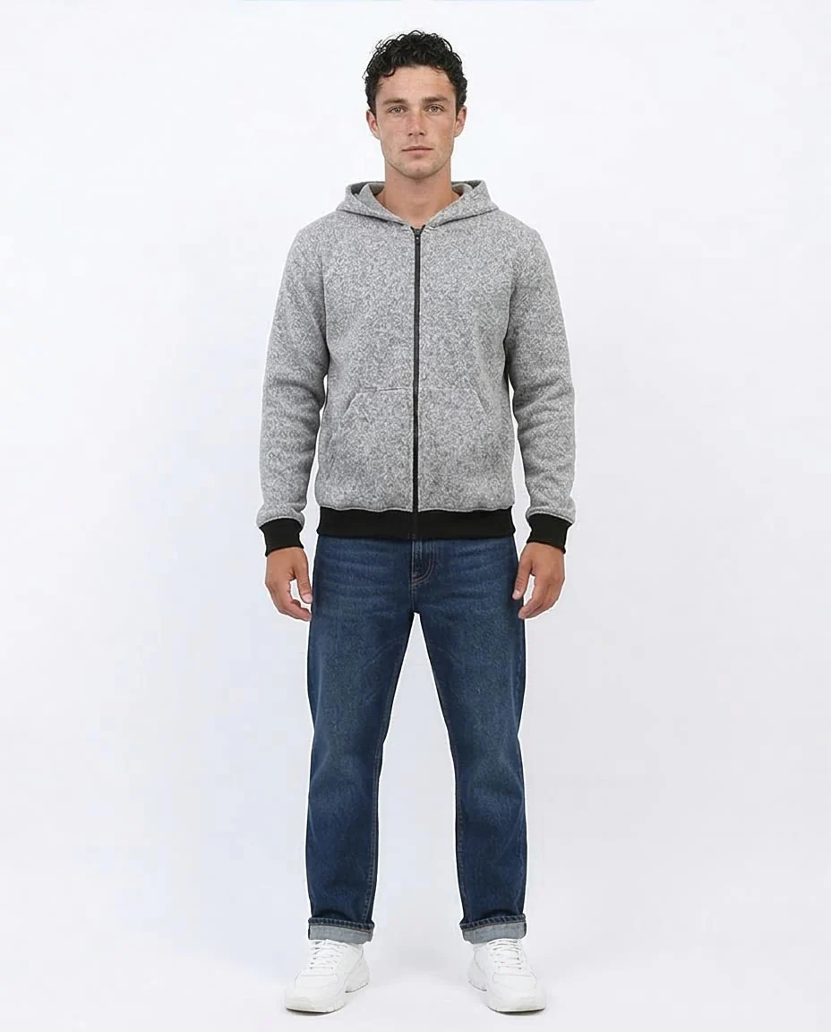 Heather Grey Contrast Trim Full-Zip Hoodie - O201226 - Image 3