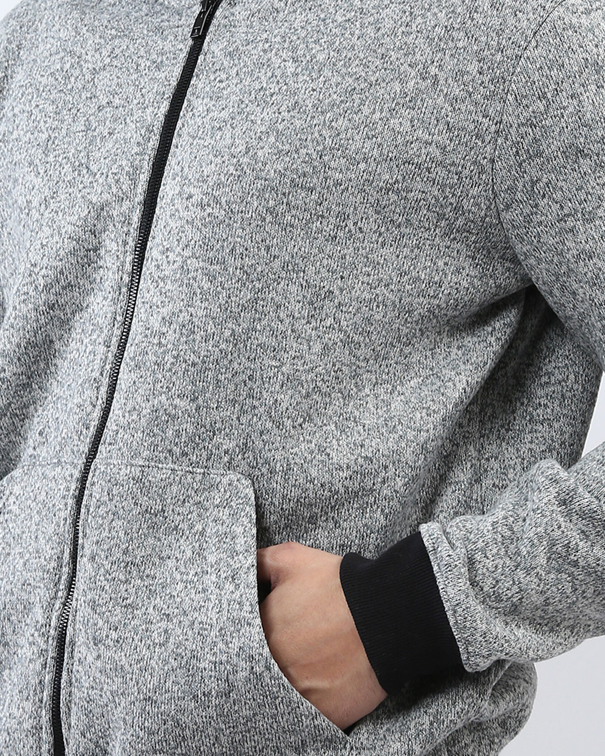 Heather Grey Contrast Trim Full-Zip Hoodie - O201226 - Image 4