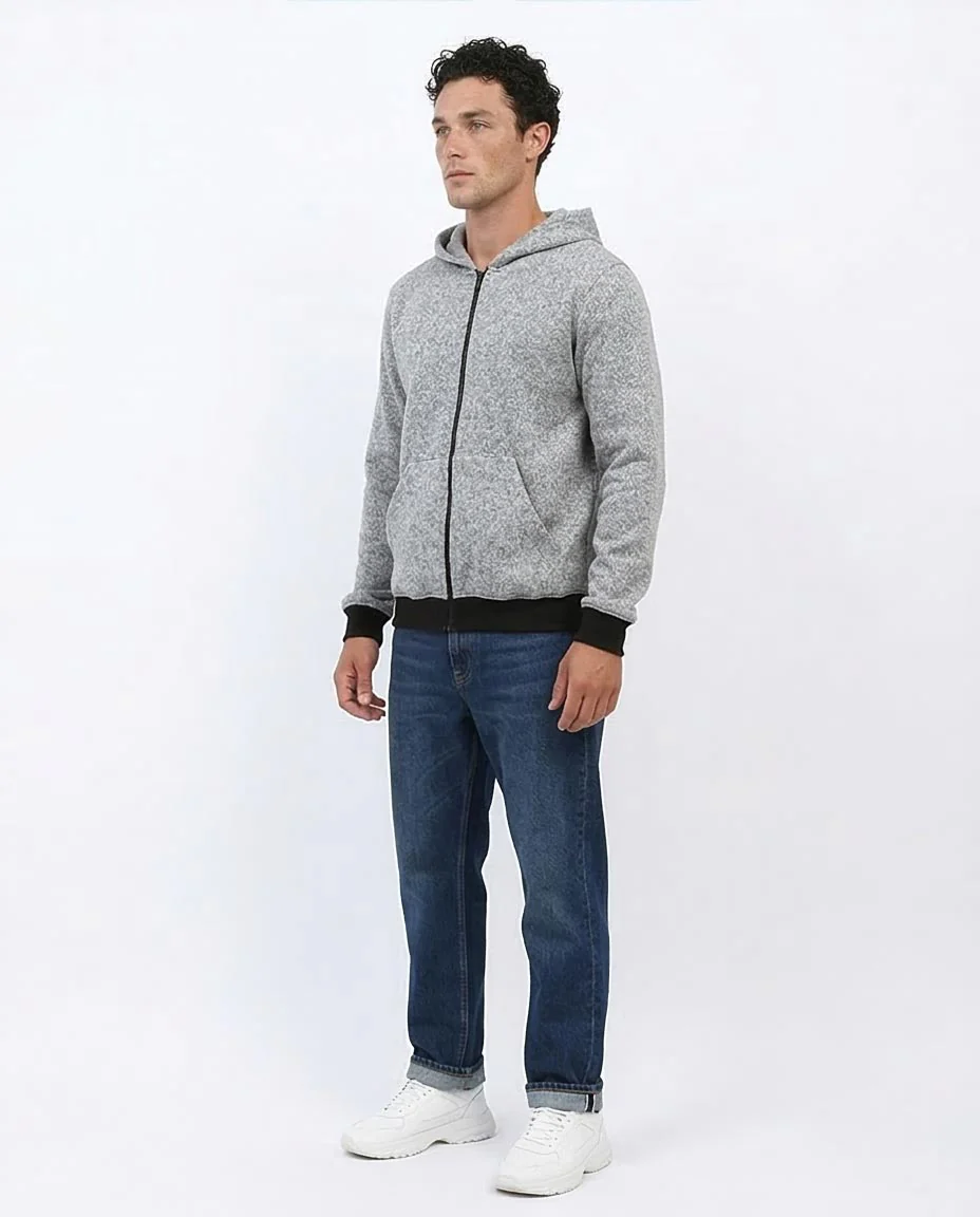 Heather Grey Contrast Trim Full-Zip Hoodie - O201226 - Image 5