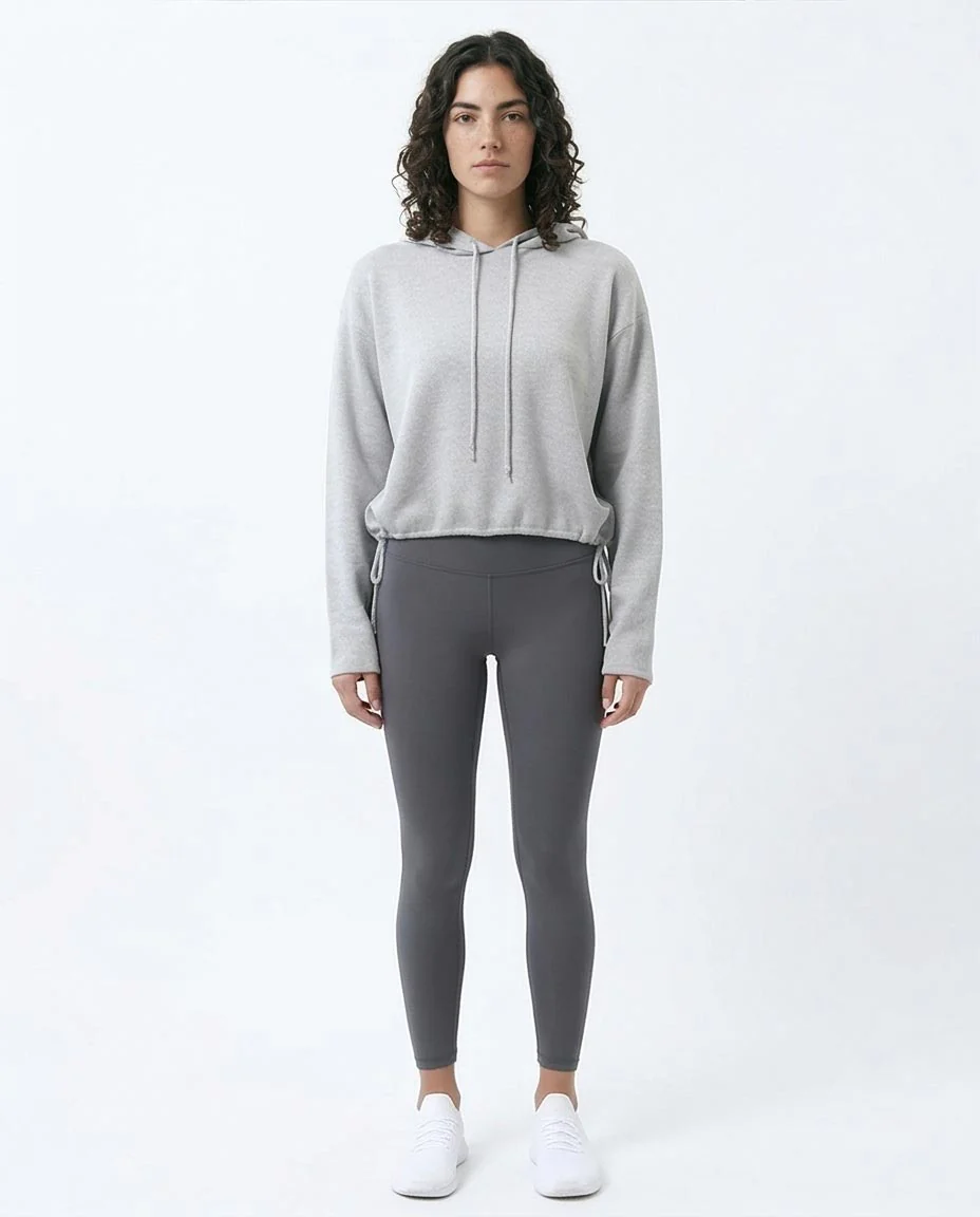 Heather Grey Cropped Cinch-Hem Hoodie - O200389 - Image 3
