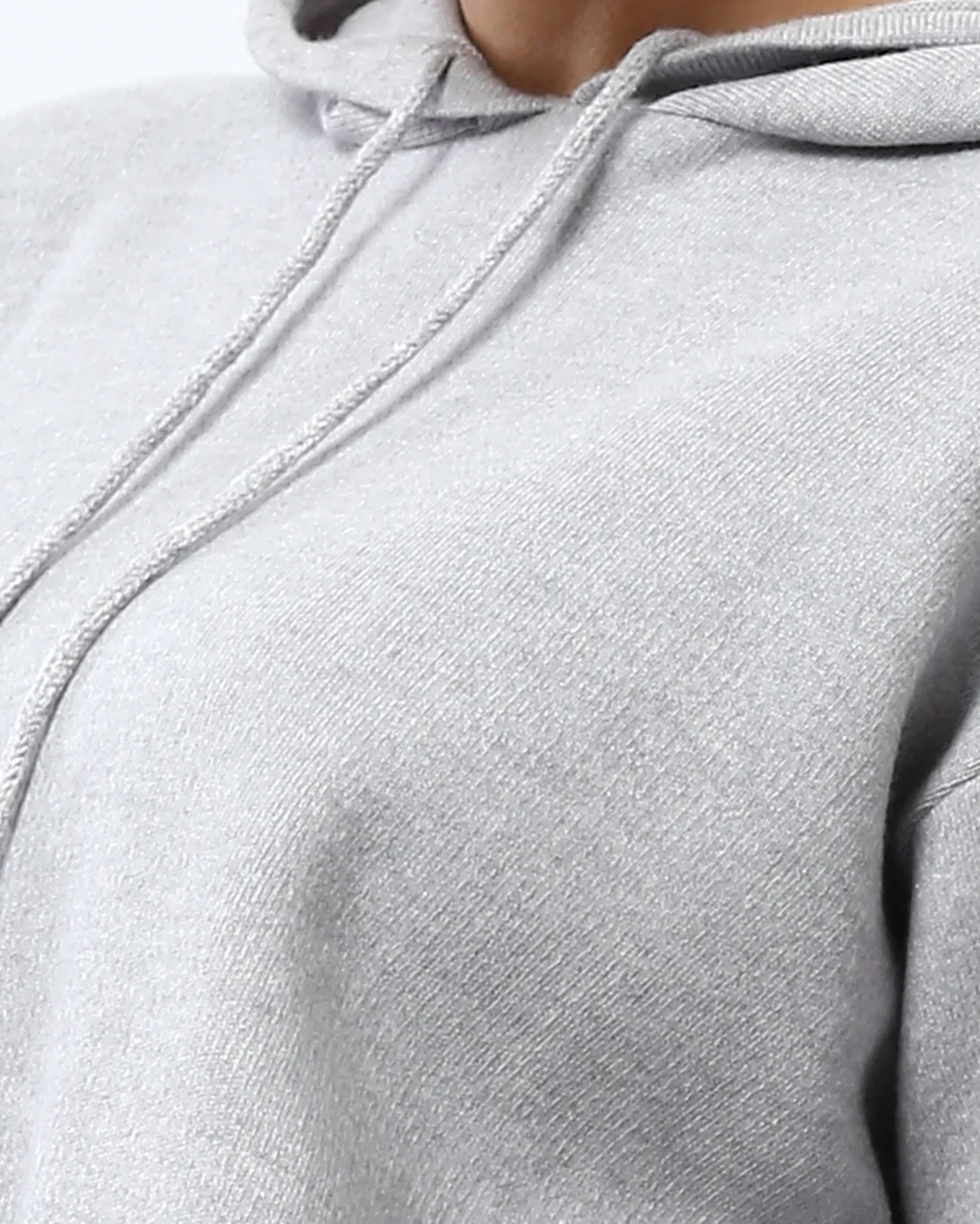 Heather Grey Cropped Cinch-Hem Hoodie - O200389 - Image 4