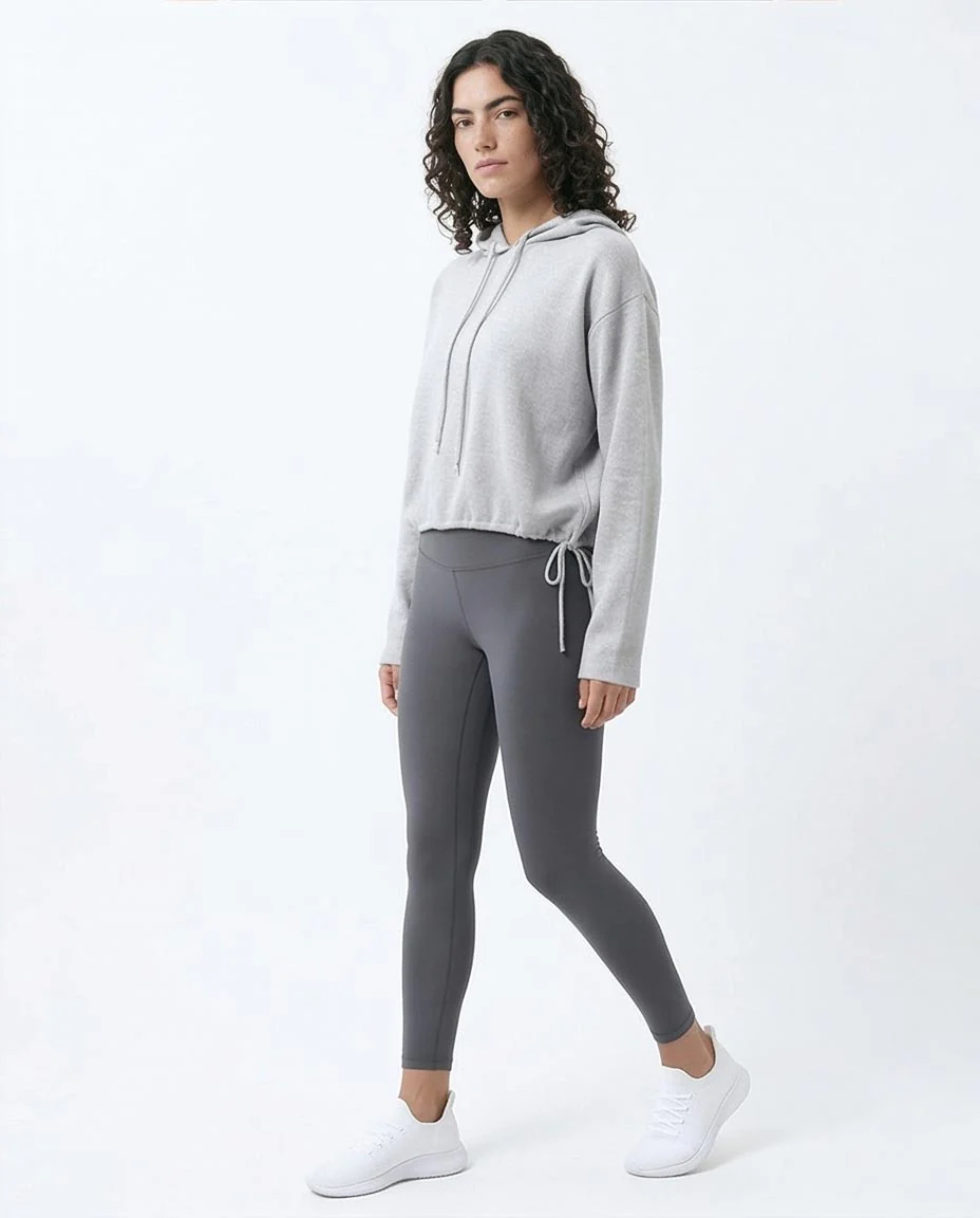 Heather Grey Cropped Cinch-Hem Hoodie - O200389 - Image 5
