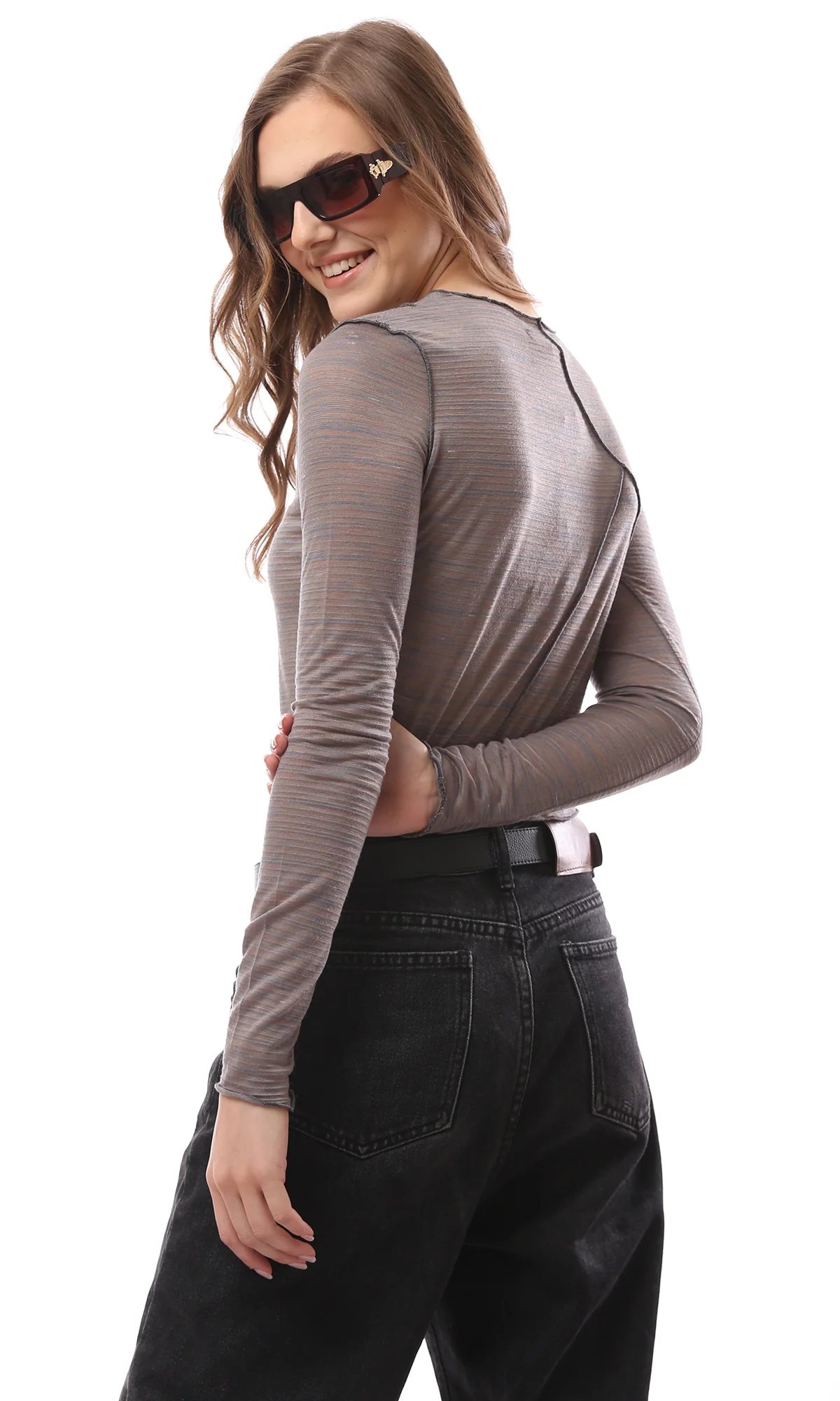 Heathered Grey Exposed Seam Cropped Tee - O171156 - Image 3