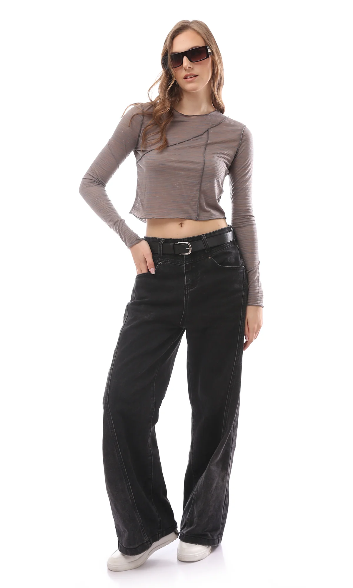 Heathered Grey Exposed Seam Cropped Tee - O171156 - Image 5
