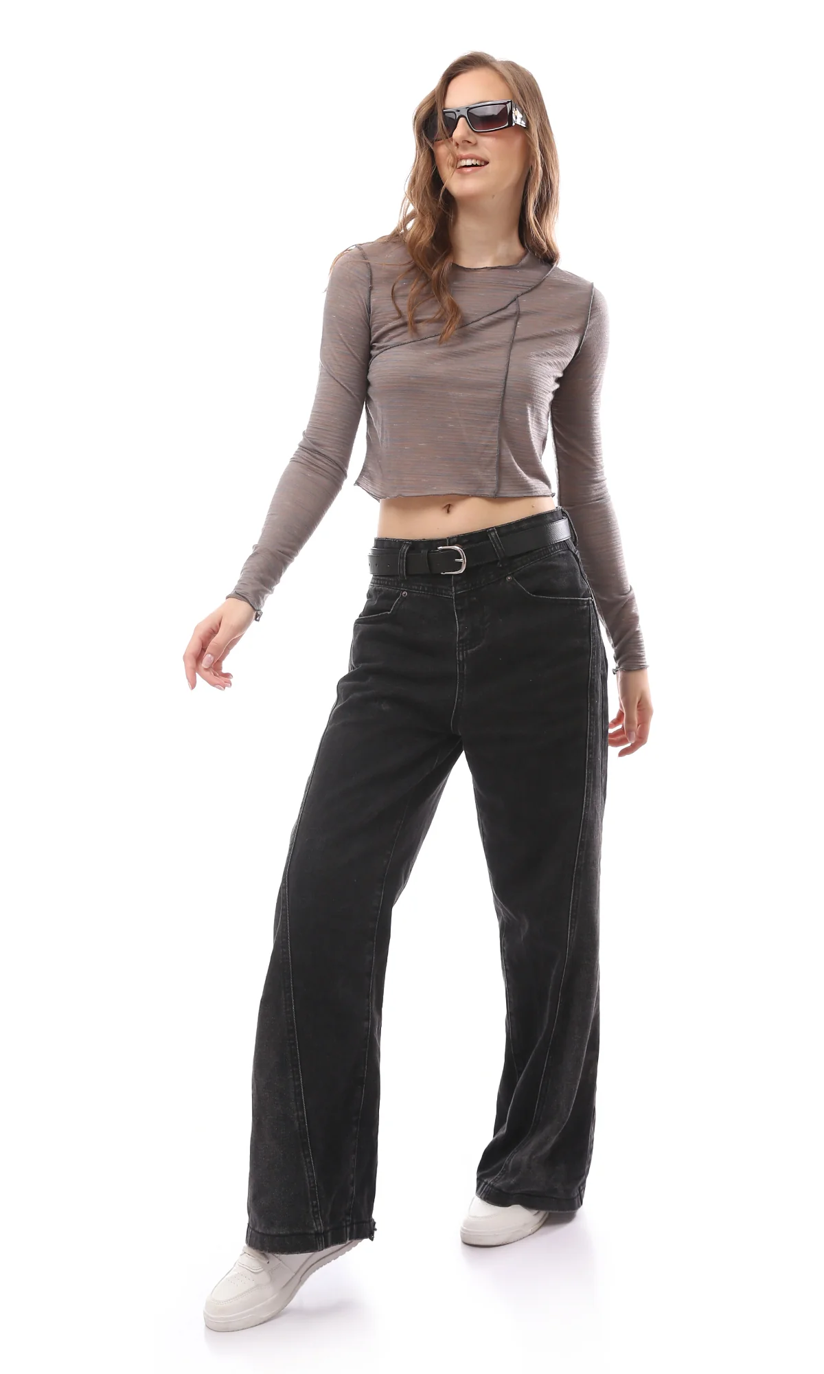 Heathered Grey Exposed Seam Cropped Tee - O171156 - Image 6