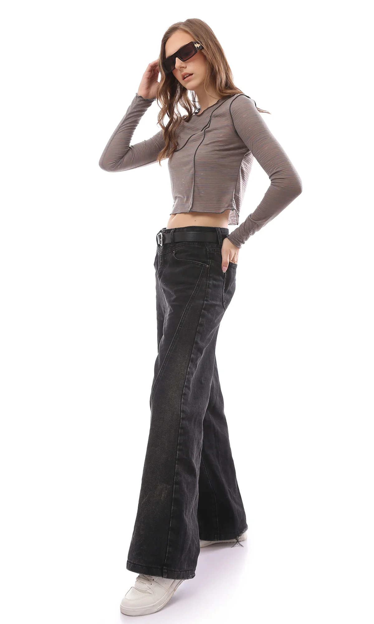 Heathered Grey Exposed Seam Cropped Tee - O171156 - Image 7