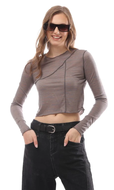 Heathered Grey Exposed Seam Cropped Tee - O171156 - Image 8