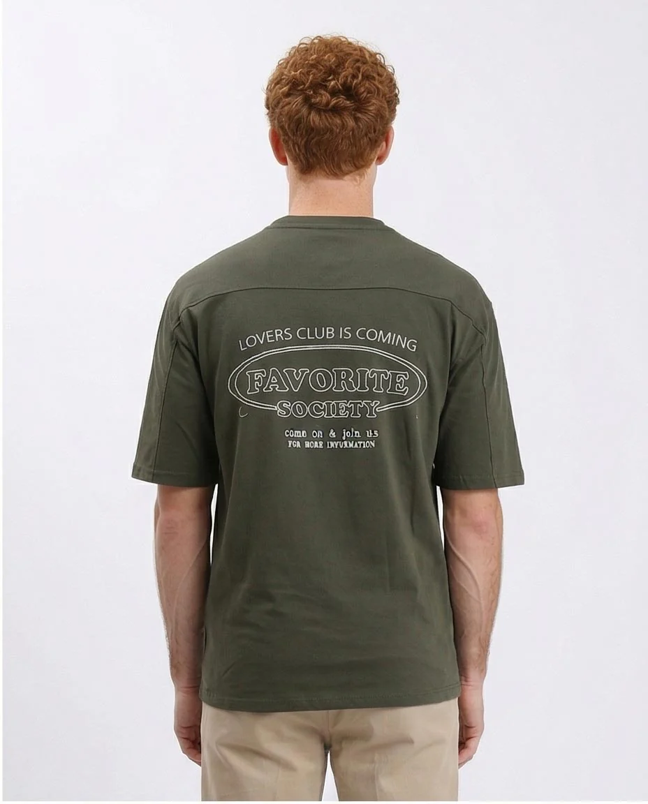 Ravin Heavyweight 100% Cotton "Favorite Society" Graphic Tee - Olive - R207711 - Image 2