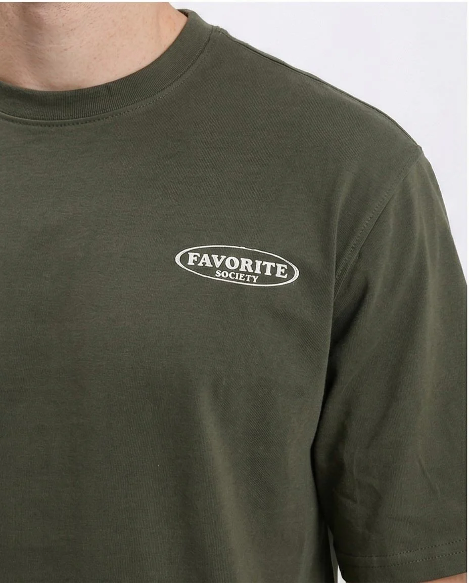 Ravin Heavyweight 100% Cotton "Favorite Society" Graphic Tee - Olive - R207711 - Image 3