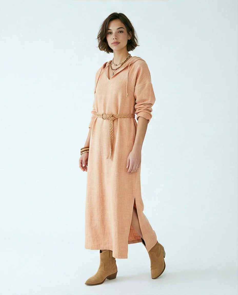R207230-R207230 - Hooded Longline Tunic - Apricot - Image 3