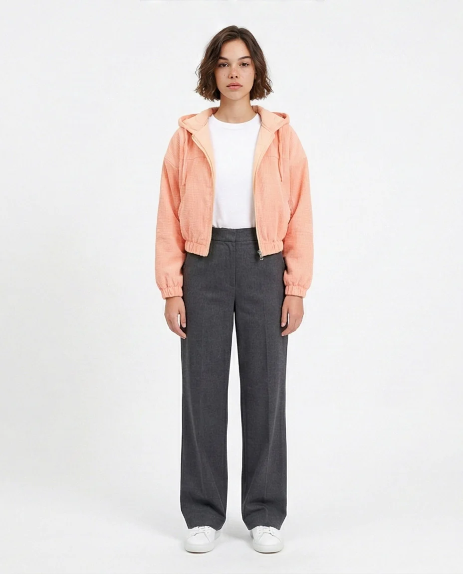 R212784 - Hooded Neck with Drawstring Jacket - Salmon - Image 4