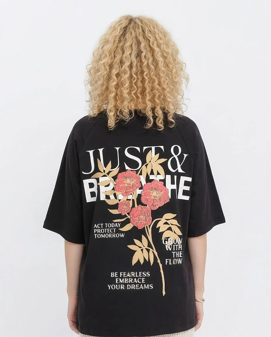 Ravin "Just & Breathe" Oversized Raglan Graphic T-Shirt - Black - R208521 - Image 2