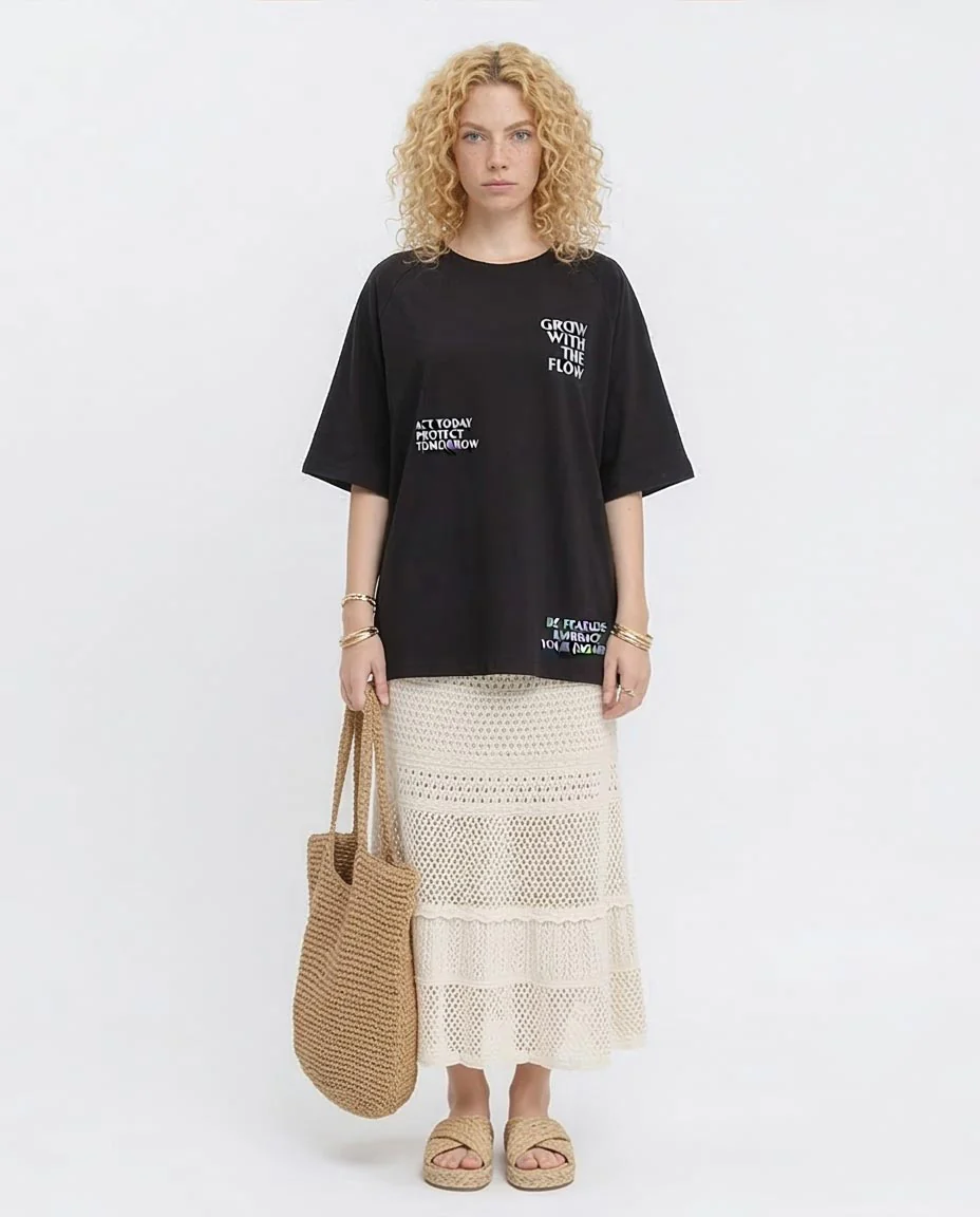 Ravin "Just & Breathe" Oversized Raglan Graphic T-Shirt - Black - R208521 - Image 3