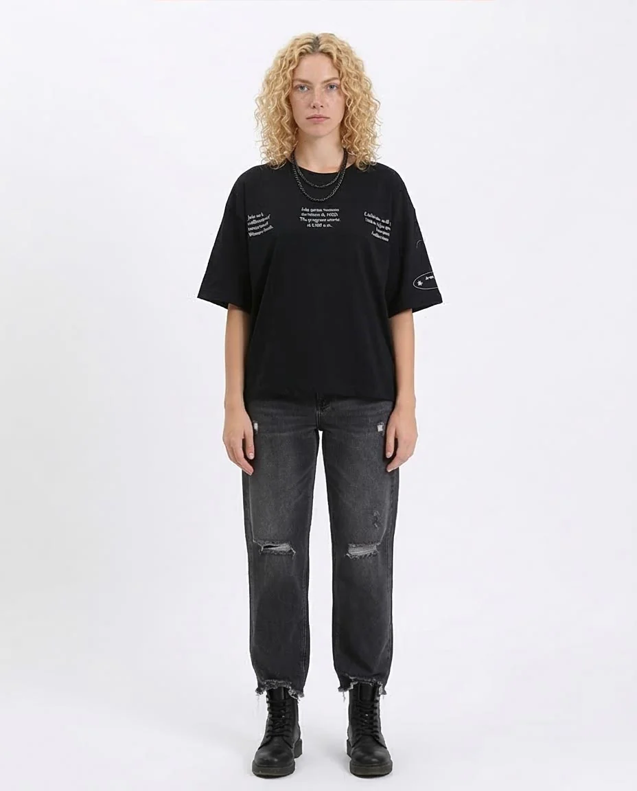 Ravin "Kawkab al-Sharq" Oversized Graphic T-Shirt - Umm Kulthum Edition - Black - R209134 - Image 3