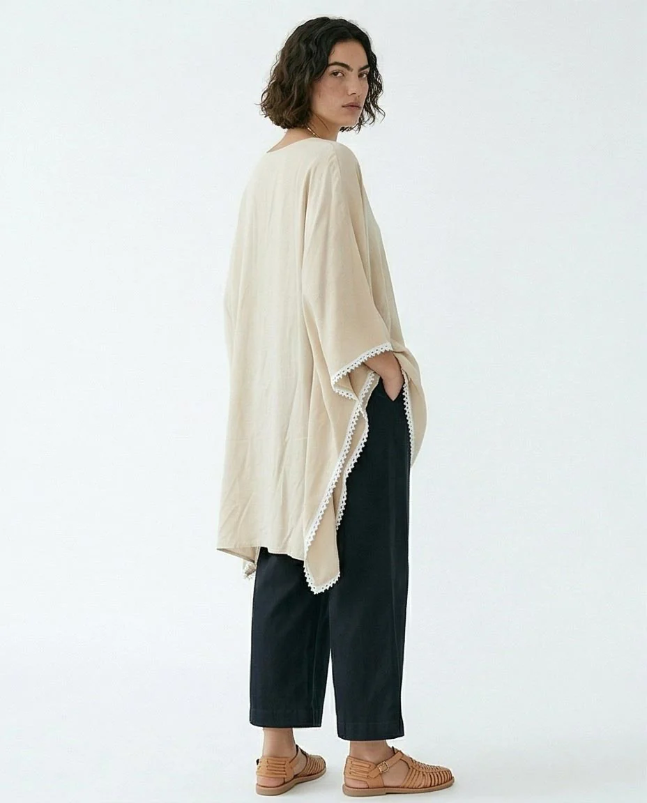 Ravin Lace-Trimmed Handkerchief Hem Kaftan Tunic in Beige - R217016 - Image 3
