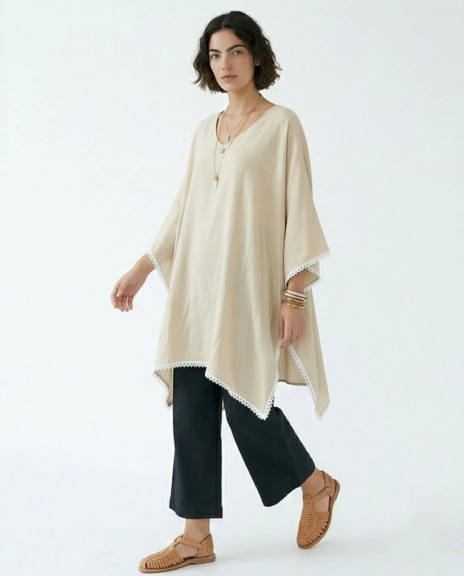 Ravin Lace-Trimmed Handkerchief Hem Kaftan Tunic in Beige - R217016 - Image 4