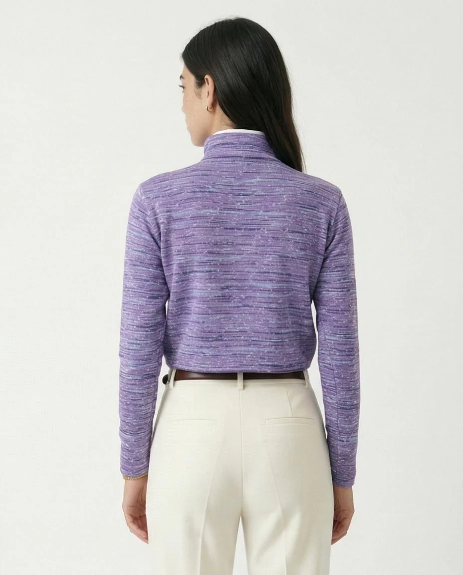 Lavender Melange Mock Neck Space-Dye Pullover - O199088 - Image 2