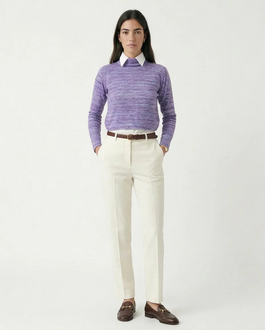 Lavender Melange Mock Neck Space-Dye Pullover - O199088 - Image 4