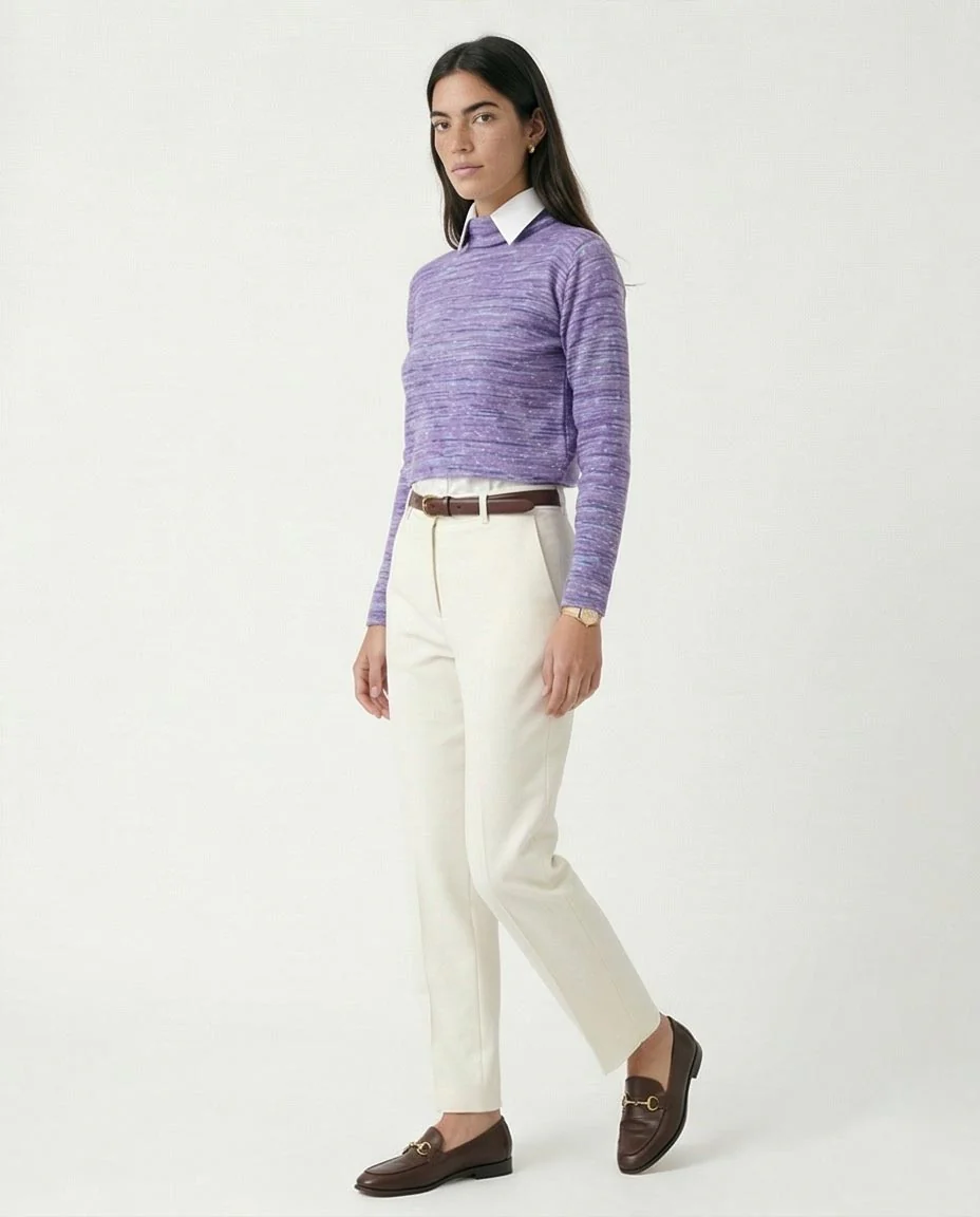 Lavender Melange Mock Neck Space-Dye Pullover - O199088 - Image 5